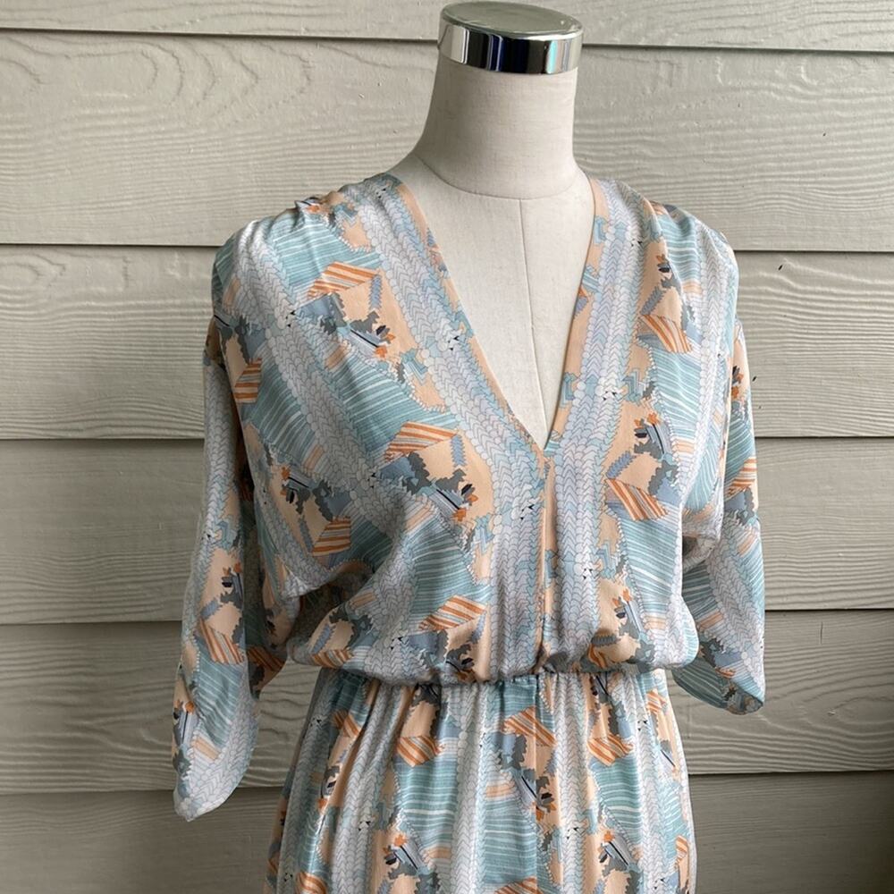 Tucker Silk Geometric Print V neck Dress